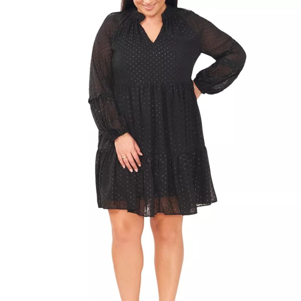 Msk Plus Size Split-Neck Chiffon Long-Sleeve Shif… - image 1